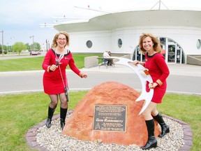 Dayna Dickens, left, tourism co-ordinator for the Town of Vulcan, Alta., and Erin Melcher, information services co-ordinator for Vulcan Tourism.