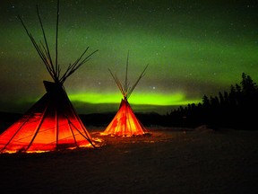 Tour operators in Whitehorse, Yukon take people to an area outside the city with tipis and heated yurts to keep warm in while you wait for the northern lights to appear.