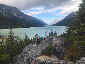 Gorgeous mountain and lake scenery await along the challenging 53-kilometre Chilkoot Trail