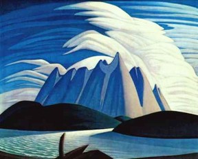 Lake and Mountains, 1928 by Lawren Harris, was one of several works from the Canadian Rockies Harris painted in the 1920s.