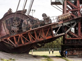A bucket wheel excavator used in surface mining is among the pieces of machinery on display at the Oil Sands Discovery Centre in Fort McMurray, Alta.