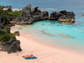 Bits of coral, crushed shells and the remains of tiny red sea creatures called foraminifera give Bermuda beaches a pinkish hue.
