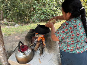 Roasting fresh coffee beans.