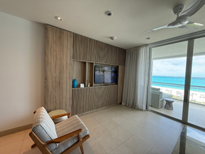 The main area of our accommodations with views of the balcony.