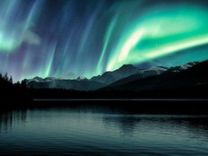 The northern lights shining bright over the Canadian Rockies.
