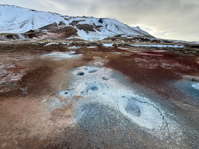 Bubbling clay holes created by the geothermal water interacting with the temperature of the air.