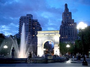 Washington Square Park is a popular gathering spot in Greenwich Village. A young Bob Dylan often joined local musicians to play at the fountain when he first arrived in New York.