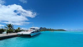 A catamaran awaiting our arrival to take us to our overwater resort.