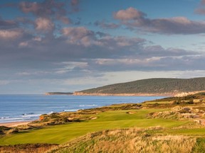 The par-four 16th hole at the Cabot Links Golf Course has incredible ocean views.