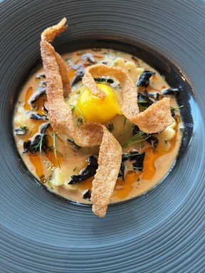 The lobster raviolo at Mystic, a fine-dining restaurant on Halifax's waterfront.