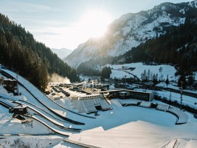 The Predazzo Ski Jumping Stadium in Val di Fiemme, Trentino, Italy.
