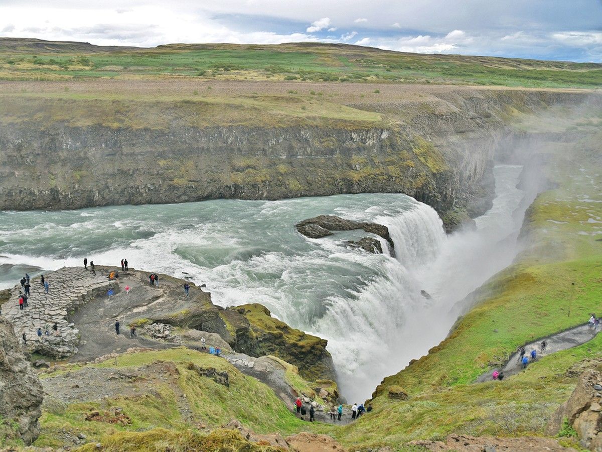 Gullfoss waterfall is a top sight on Iceland’s Golden Circle route. The entire route can be done in about four hours of continuous driving.