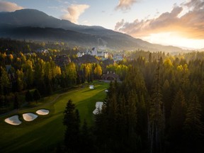 The Fairmont Chateau Whistler as seen from above in Whistler, B.C.