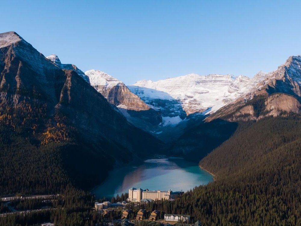The Fairmont Chateau Lake Louise sits on the famous blue lake in Banff National Park.