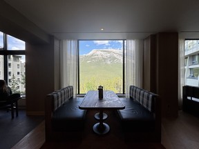 A scenic view of Rundle Mountain range from Rimrock Banff.