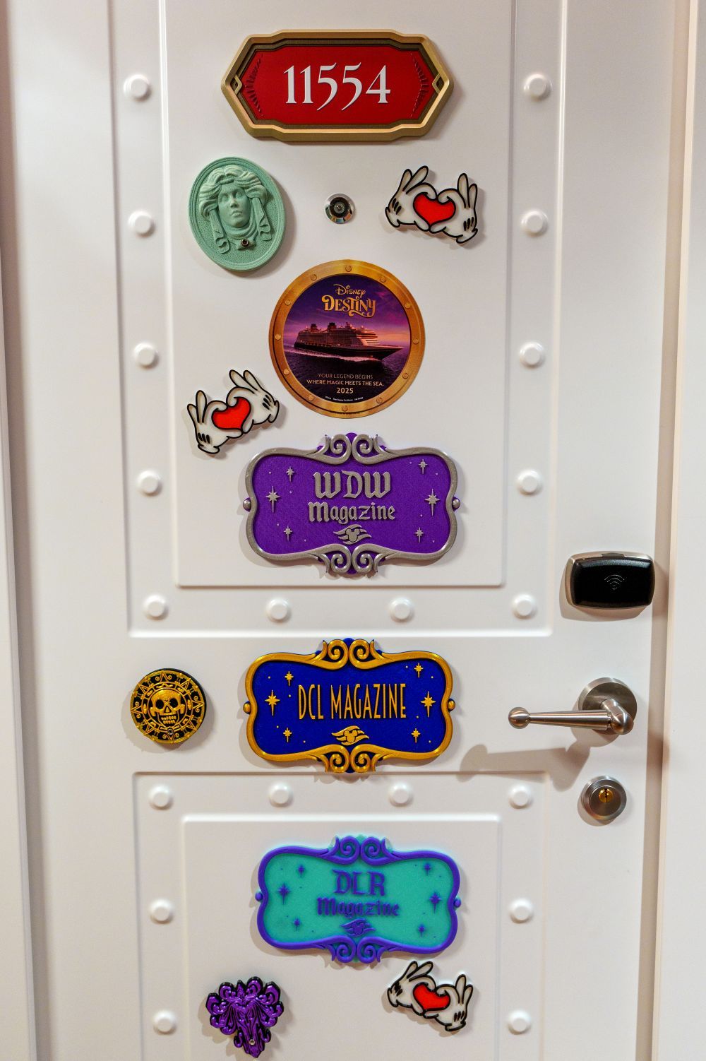 Stephanie Shuster’s decorated stateroom door. She says the door trend is a way to connect with fellow travellers who share your interests.