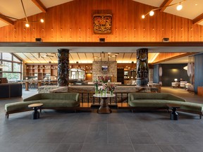 Inside Fairmont Jasper Park Lodge's lobby