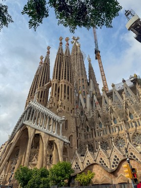 The spires of the Sagrada Família in Barcelona reach skyward.
