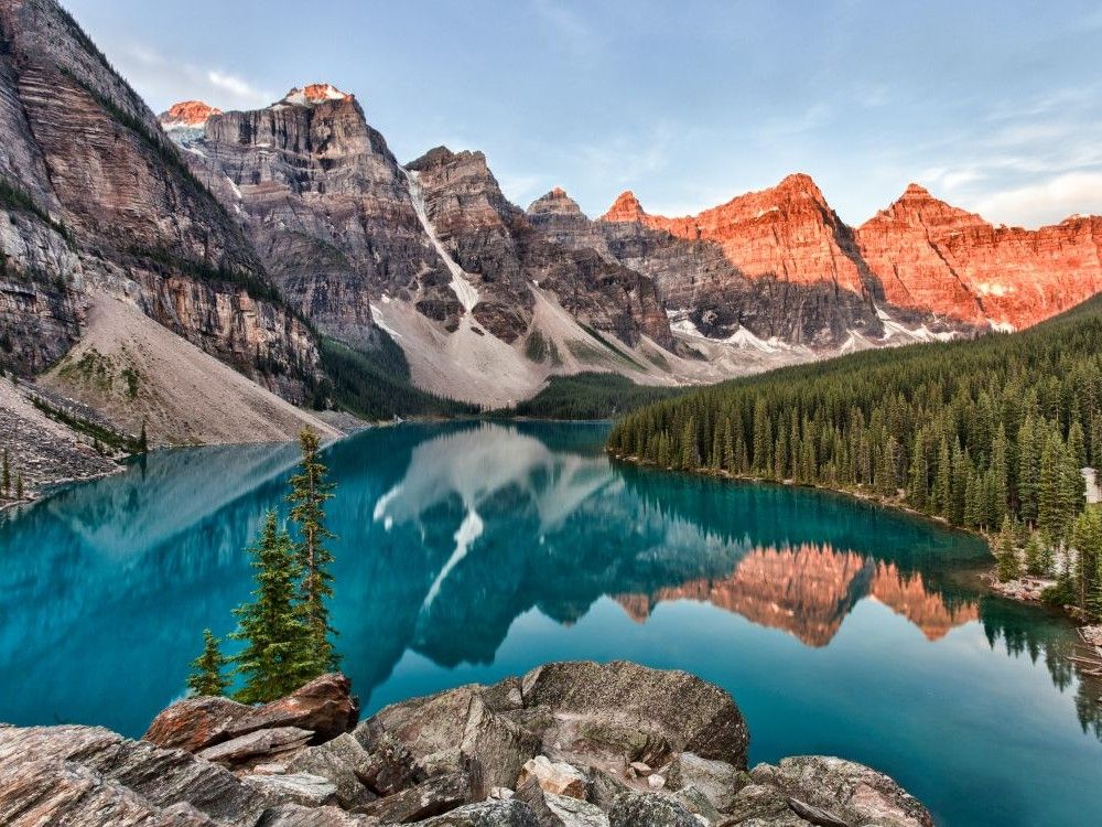 Home to glacier-fed Moraine Lake, pictured here, Banff National Park is widely considered the most beautiful place in Canada.