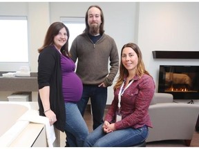 Katie Dean, left, and her husband, Matt, — shown here with clinical lead midwife Genevieve Gagnon — are hoping to be among the first to use Ottawa’s new standalone birth centre, which opens its doors Monday.