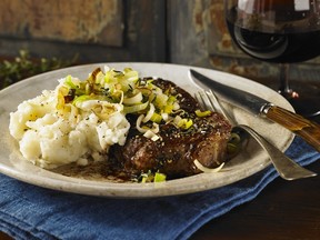 Pan-Roasted Peppered Steak with Caramelized Leeks can be made in 40 minutes or less.