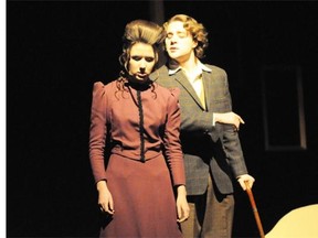 Lizzie Borden (L) portrayed by Annie-Kate Cullinan and Dr. Patrick (R) portrayed by Hani Simpson during Immaculata High School’s Cappies production of Blood Relations held on February 13, 2014.