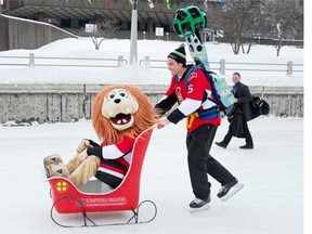 Ottawa Senator Cody Ceci and Spartacat joined Google Canada and Parks Canada to help map part of the Rideau Canal Skateway on Thursday.