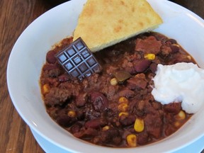 A bit of cinnamon and some squares of dark chocolate add depth of flavour to this hearty chili.
