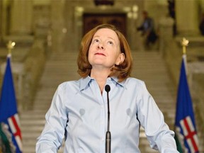 Alberta Premier Alison Redford announces her resignation in Edmonton, Alberta on Wednesday March 19, 2014. Redford has been struggling to deal with unrest in her Progressive Conservative caucus over her leadership style and questionable expenses. THE CANADIAN PRESS/Jason Franson