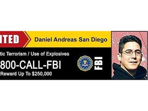 FBI billboard for wanted fugitive Daniel Andreas San Diego