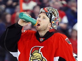 Craig Anderson of the Ottawa Senators is dejected after the second goal by the Nashville Predators during second period of NHL action at Canadian Tire Centre, March 10, 2014.