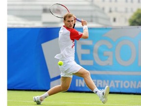 Daniel Smethurst, seen here in a 2012 tournament in England, rolled to a 6-2, 6-3 victory against Dimitar Kutrovsky in the singles final of the Gatineau Futures on Sunday.