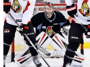 Goalie Craig Anderson at  Ottawa Senators practice at Canadian Tire Centre Thursday, March 27.