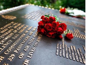 The India Canada Association held a vigil and memorial service for the 25th anniversary of the Air India Flight 182 tragedy at the Air India Memorial at Commissioner’s Park in Ottawa the evening of June 23, 2010. Flowers were placed on the Memorial, where the names of the victims are engraved.