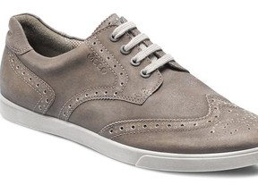 Modern-casual: From crazy colours to custom prints, walk into any shoe store worth its leather these days and you’ll find a kaleidoscope of customized brogues. Bridging the gap between comfort and couture, these Ecco distressed leather-look, brogue-styled sports shoes are for men who want to dress down in style. shoeme.ca, $200