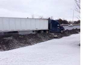 A large truck was stuck in a ditch at the 417 near IKEA.