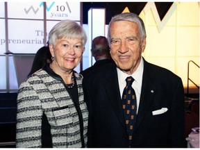 Wes Nicol, founder of The Nicol Entrepreneurial Award, with his wife, Mary, at a gala dinner held at the Fairmont Chateau Laurier on Tuesday, March 25, 2014.