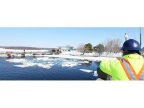Ice blasting was used on the Rideau River, March 08, 2014. Each year, the City´s Public Works Department undertakes ice breaking operations near the Rideau Falls to alleviate possible spring flooding in flood-prone areas.