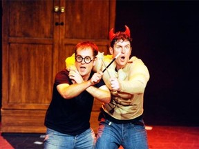 Photo of actors Jeff Turner, left, and Daniel Clarkson in a scene from “Potted Potter” a parody of the Harry Potter books, The show comes to the NAC March 10-14,