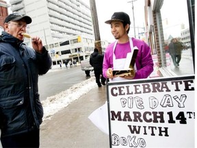 Joe Sakiyama of Boko Bakery on Elgin Street handed out free ‘pi pops’ on Friday to mark Pi Day.