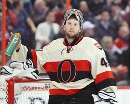 Craig Anderson of the Senators shows his dejection after allowing a fifth goal by the Montreal Canadiens during Friday’s game at Canadian Tire Centre. The Senators led 3-0 in that contest, but lost 7-4.