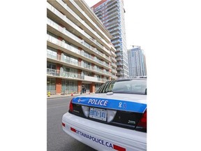 The Cumberland street condo building where former finance minister Jim Flaherty died suddenly on Thursday.