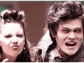 Toffee (L) portrayed by Madison Baines and Jonny Warner (R) portrayed by Luc Vo during Longfields-Davidson Heights Secondary School’s Cappies production of Zombie Prom.