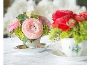 Flowers in a tea cup at Fleuriste Gilchrist.