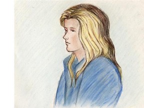 Jennifer Bird, shown in this court sketch, is unpredictable and violent when she uses drugs and alcohol, and the brutality of the stabbing of Simon Hubbard demanded the 12-year sentence, Ontario Superior Court Justice Julianne Parfett said Thursday.