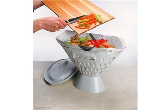 Ottawa inventor Ross Cowie designed this oversized cone riddled with holes to allow food scraps to dry, minimizing odours and annoying flies.
