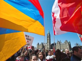 More than a 1,000 members of the Armenian community gathered on Parliament Hill’s east lawn Thursday.