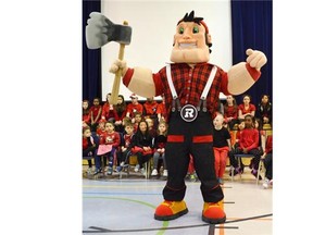 The Ottawa Redblacks named their new mascot, Big Joe Mufferaw today at the  …cole ÈlÈmentaire publique Kanata on March 28, 2014. Photo by Meggie Sylvester/Ottawa Citizen
