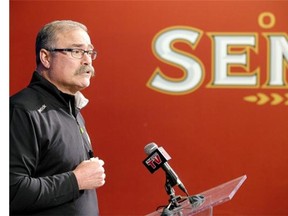 Ottawa Senator head coach Paul MacLean addresses a press conference held following exit meetings with players at Canadian Tire Centre in Ottawa following the end of their season. Photo taken on April 14, 2014.