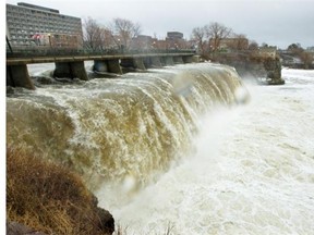 Rideau River Falls are in full flow as icy spring run-off spills into the Ottawa River.